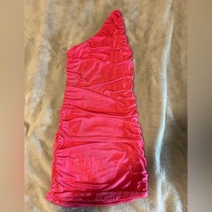 Pink one shoulder mini dress
